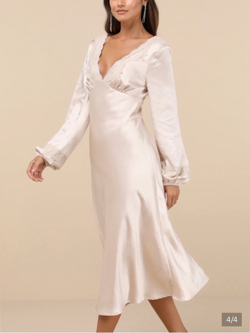 Lulu's Ivory Satin Lace-Trim Slip Dress